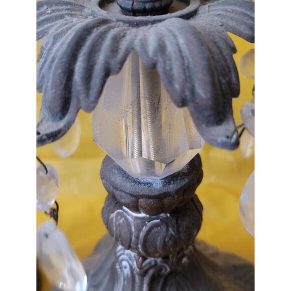 Vintage Pair Of Cast Metal Teardrop Crystals And Prizm Candle Stick Holders - Picture 12 of 12